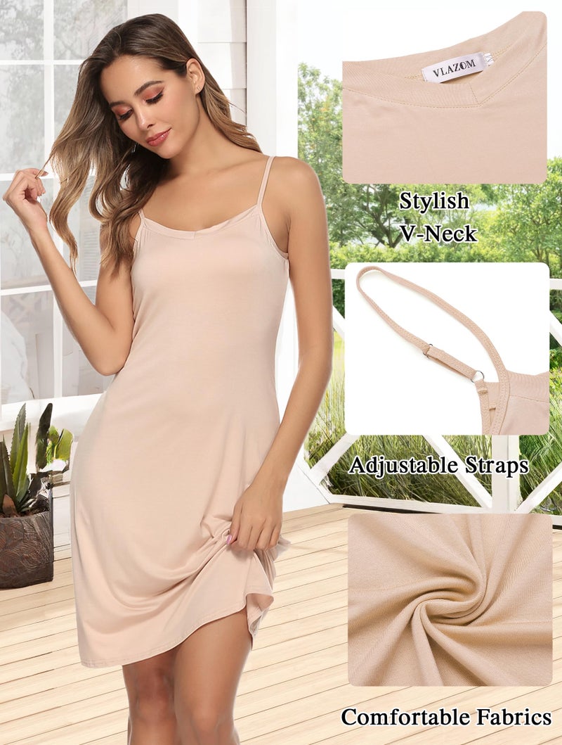 Vlazom Women Full Slips Sexy Soft Under Dress Basic Adjustable Spaghetti Strap Cami Slip Chemises V Neck Negligee - Image 3